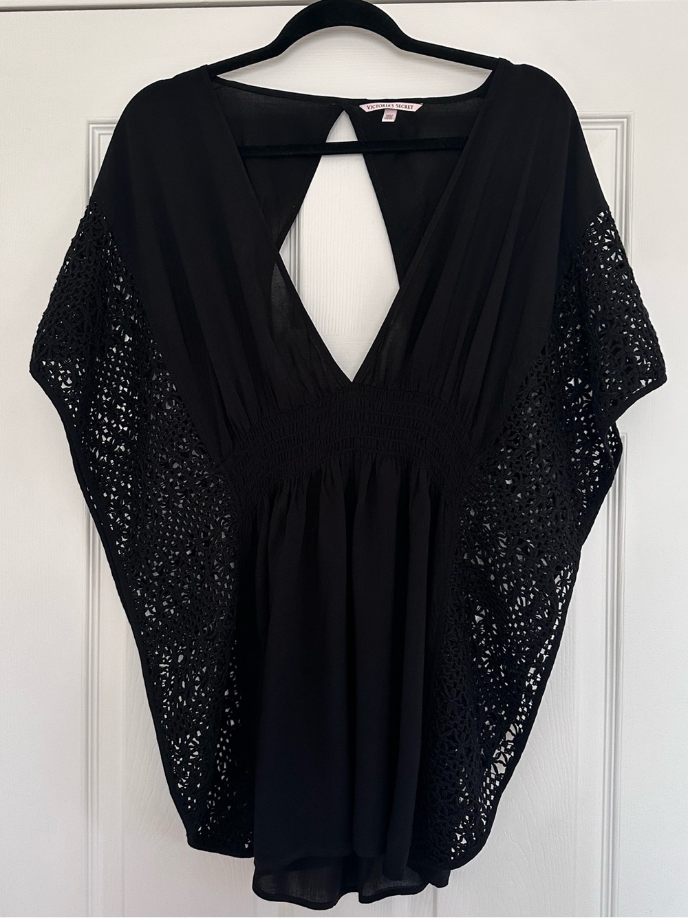 Victoria's Secret Black Crochet-Sleeve V-Back Swim Coverup Tunic - Picture 6 of 12